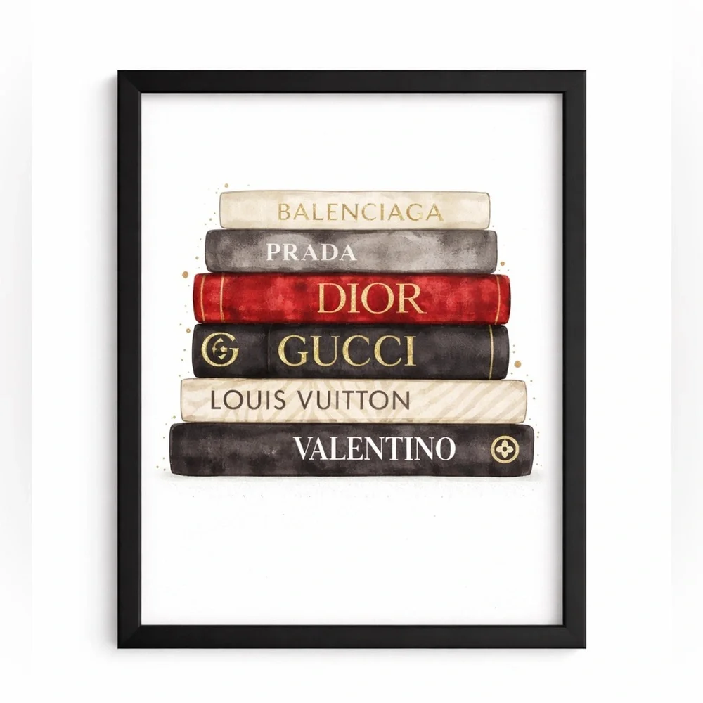Luxury Inspired Designer Book Stack Wall Art Framed Fashion Decor Black Frame - Picture 2 of 5